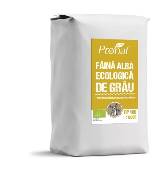 Faina alba de grau bio tip 480, 1kg Pronat